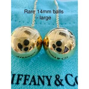 RARE Tiffany Co 18k Yel Gold Hardware LG 14 mm Bead Ball Drop Hook Earrings 8.6g